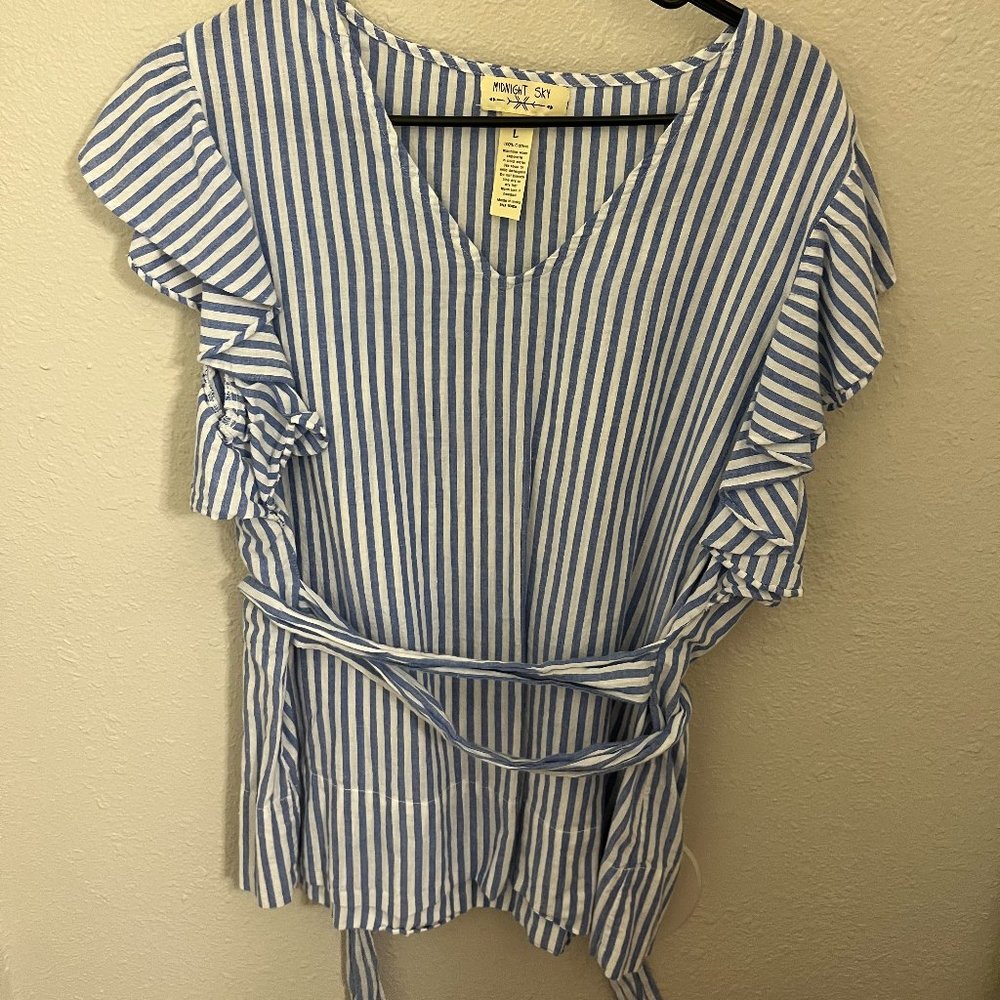 Midnight sky - white and blue stripes shirt